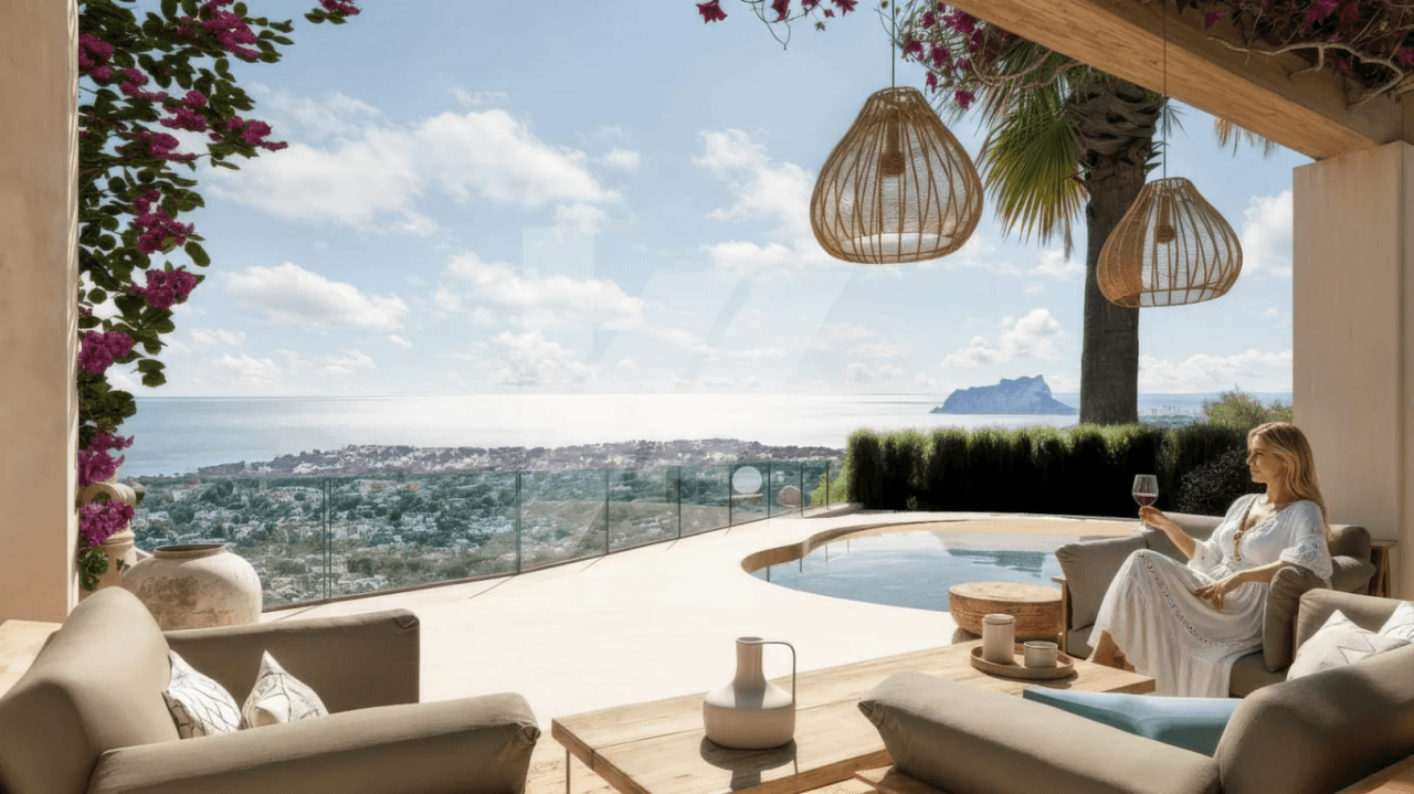 Villa mit Panoramablick auf das Meer zu verkaufen in Moraira, Costa Blanca.