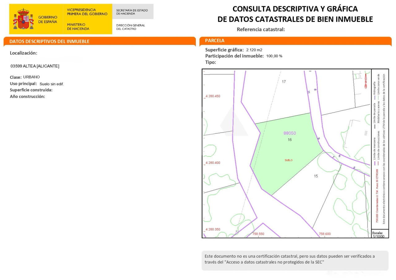 Plot for sale in Altea, Costa Blanca.